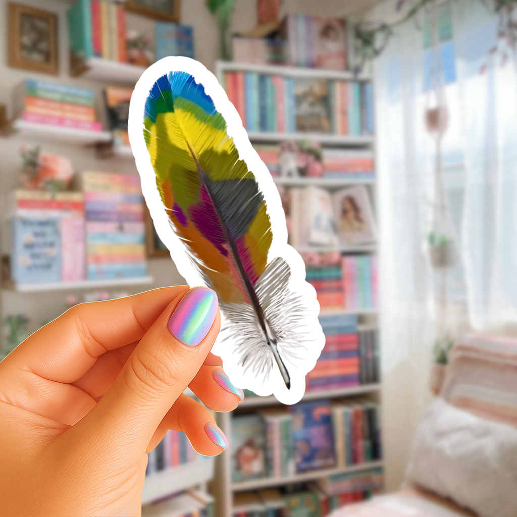 Colorful Macaw Feather - Waterproof Vinyl Sticker - Original Art Decal