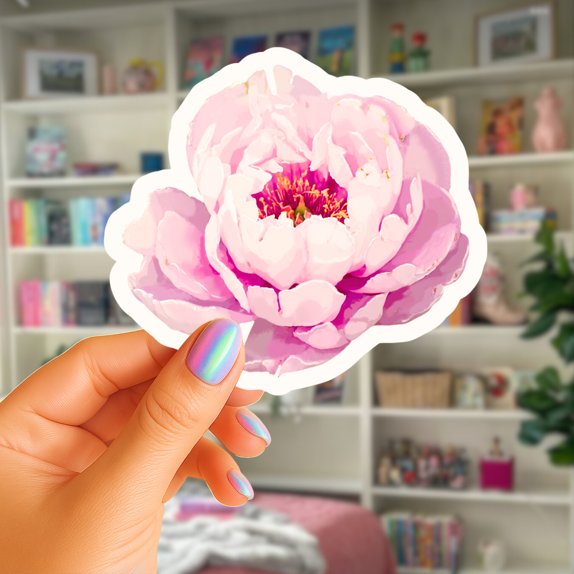 Baby Pink Peony Sticker - Waterproof Vinyl Sticker - Original Art Decal