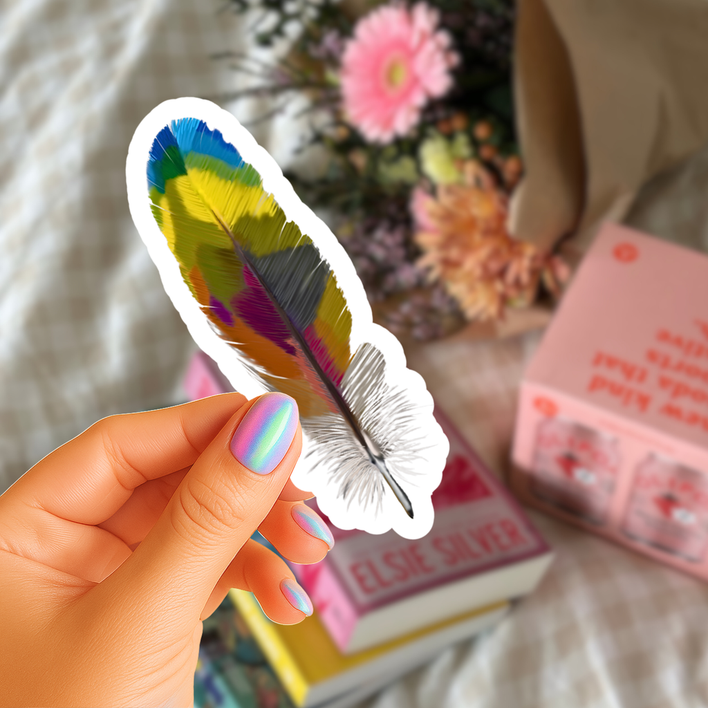 Colorful Macaw Feather - Waterproof Vinyl Sticker - Original Art Decal