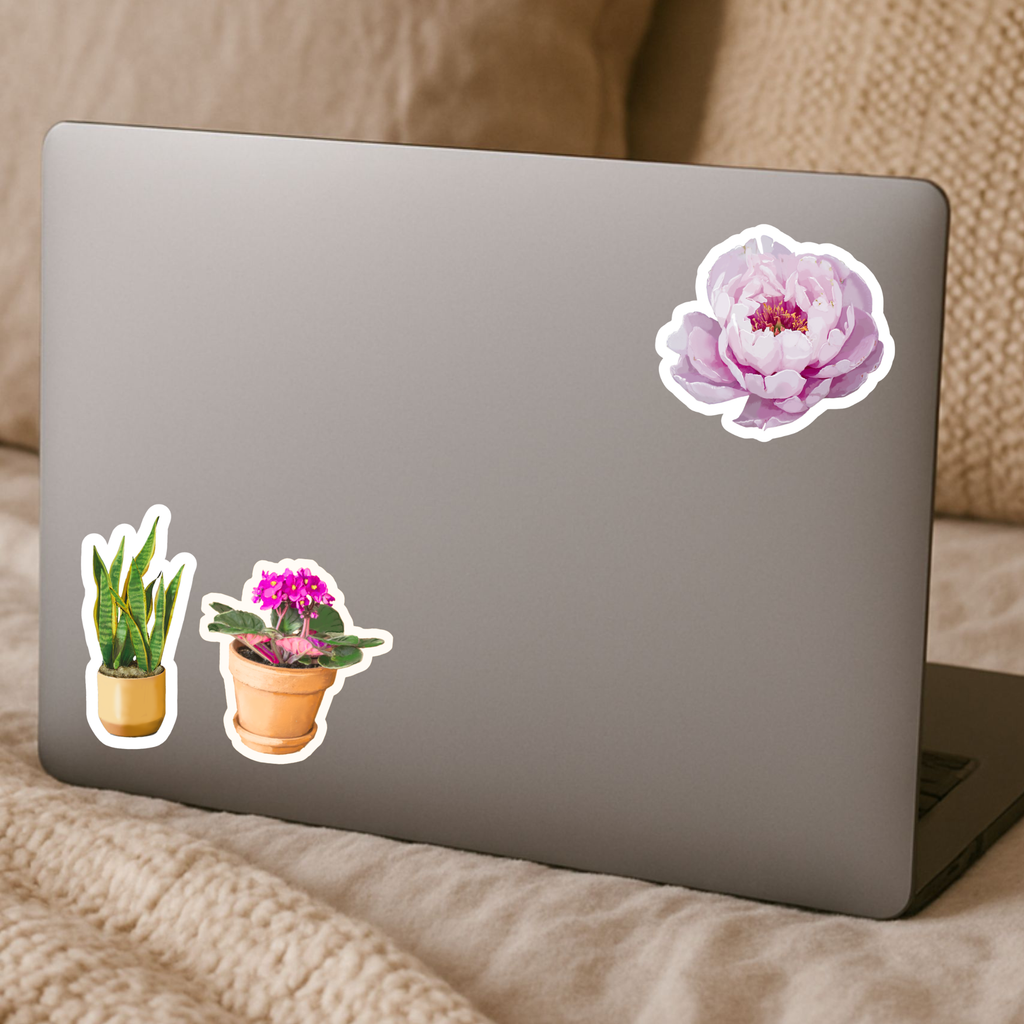 Potted Pink African Violet Sticker - Waterproof Vinyl Sticker - Original Art Decal