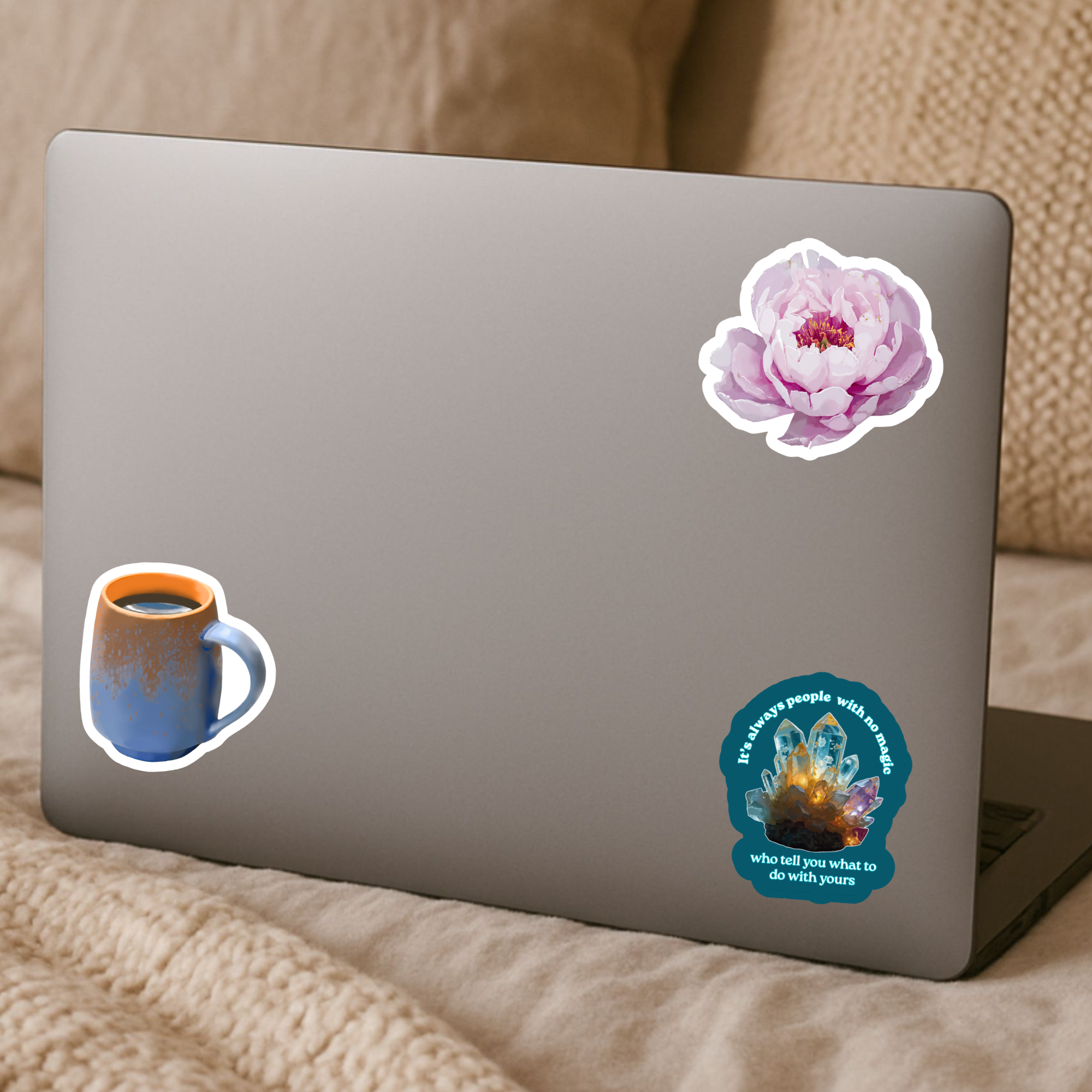 Blue and Terracotta Pottery Mug Brimming with Black Coffee Sticker - Waterproof Vinyl Sticker - Original Art Decal