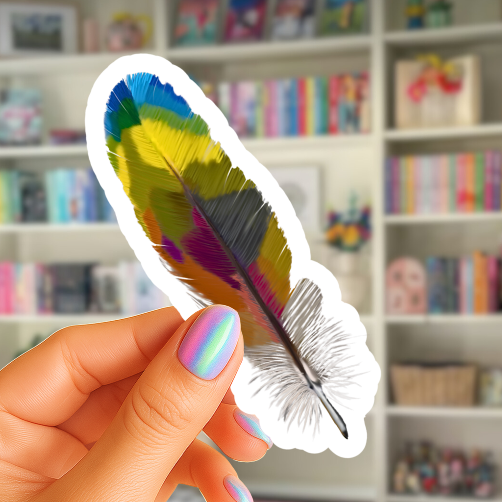 Colorful Macaw Feather - Waterproof Vinyl Sticker - Original Art Decal