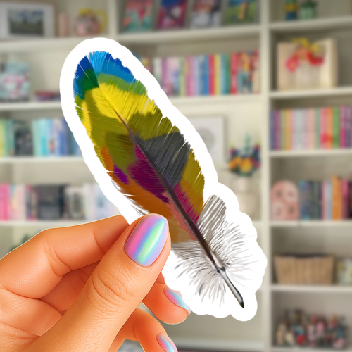 Colorful Macaw Feather - Waterproof Vinyl Sticker - Original Art Decal