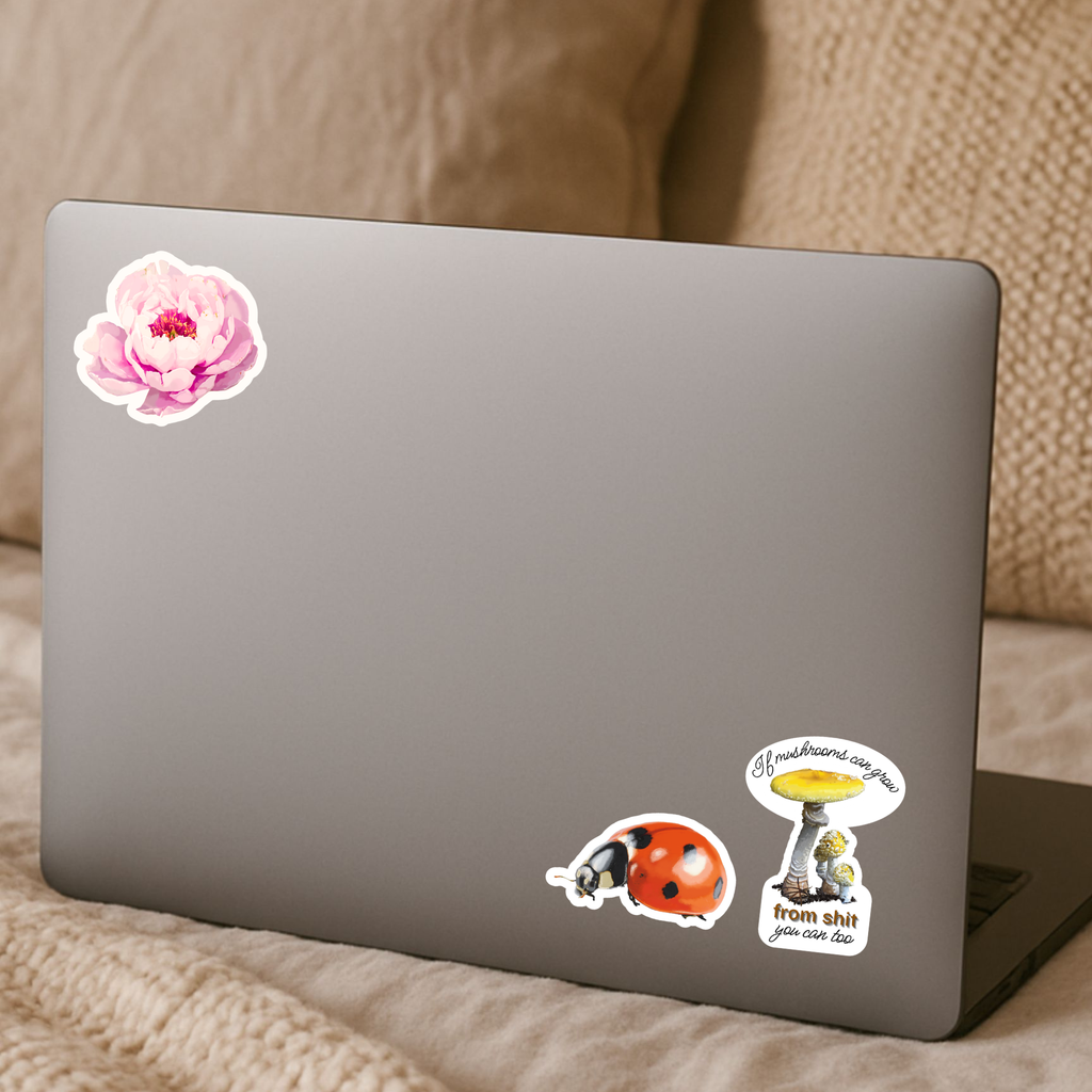 Baby Pink Peony Sticker - Waterproof Vinyl Sticker - Original Art Decal