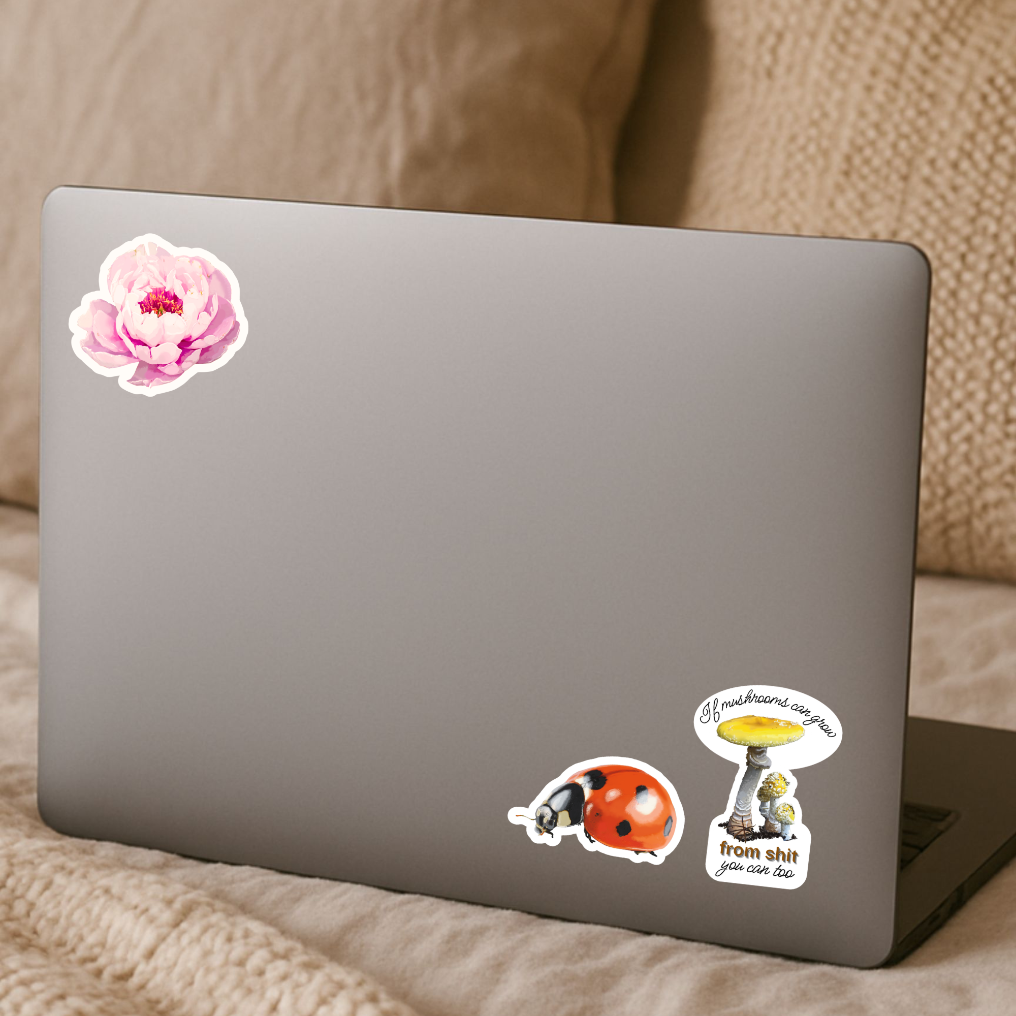 Baby Pink Peony Sticker - Waterproof Vinyl Sticker - Original Art Decal