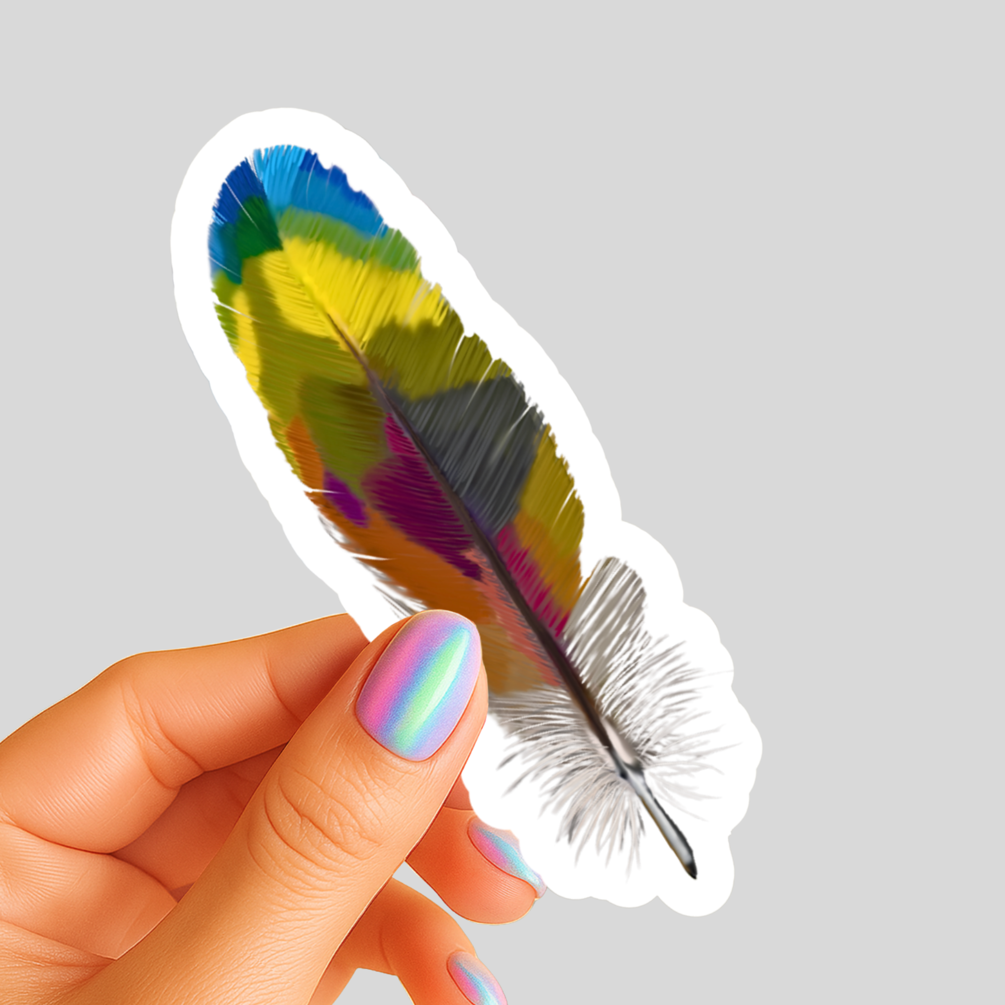 Colorful Macaw Feather - Waterproof Vinyl Sticker - Original Art Decal