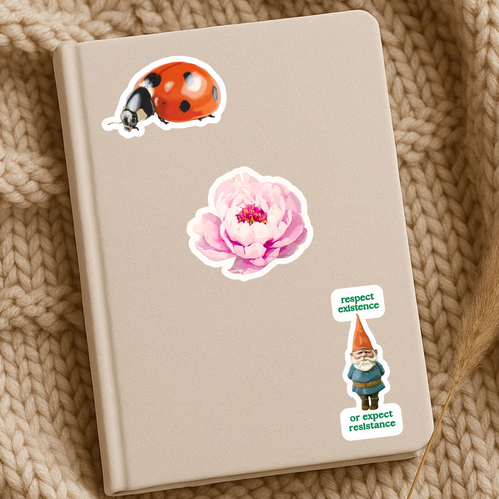 Baby Pink Peony Sticker - Waterproof Vinyl Sticker - Original Art Decal