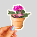 Potted Pink African Violet Sticker - Waterproof Vinyl Sticker - Original Art Decal