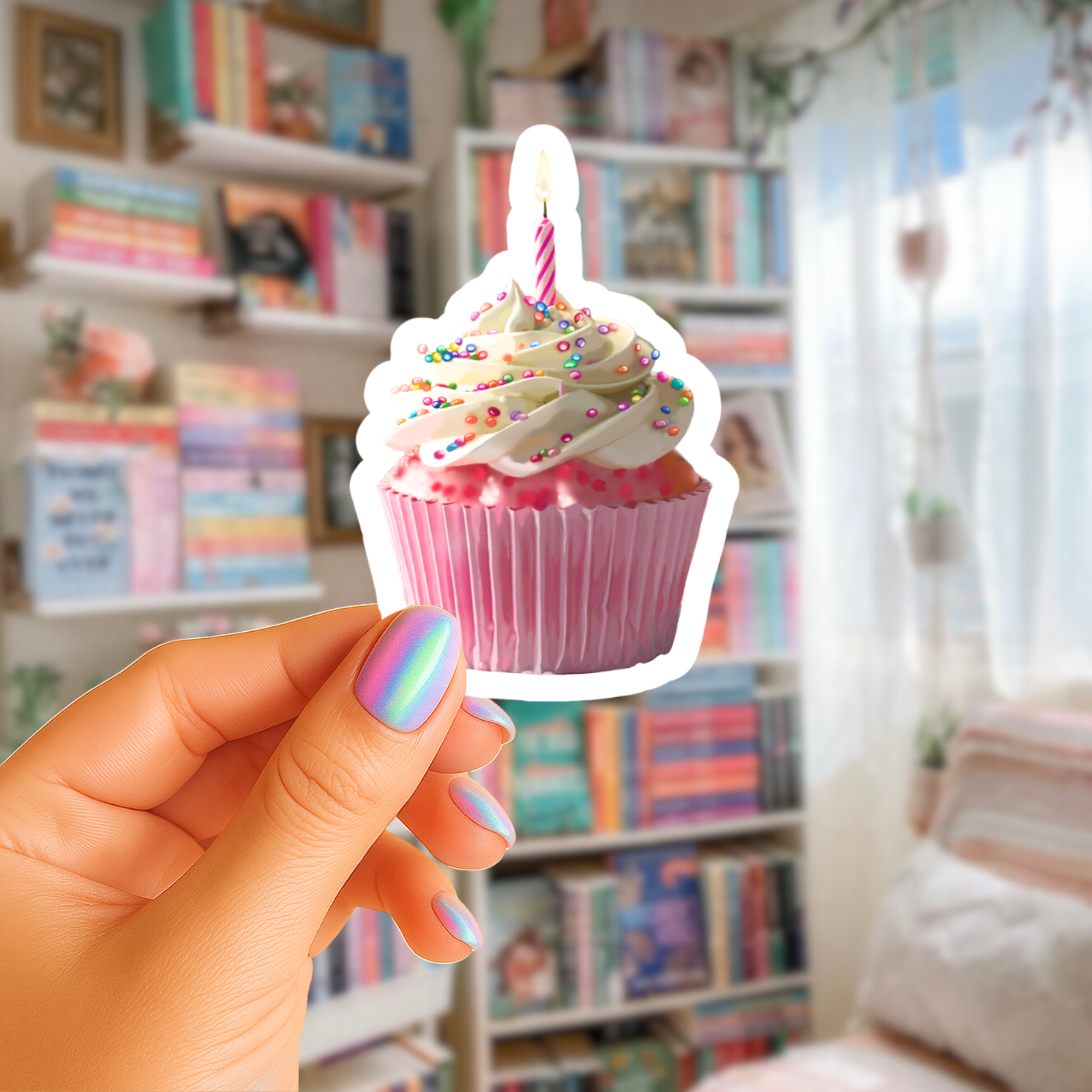 Make a Wish Birthday Cupcake - Waterproof Vinyl Sticker - Original Art Decal