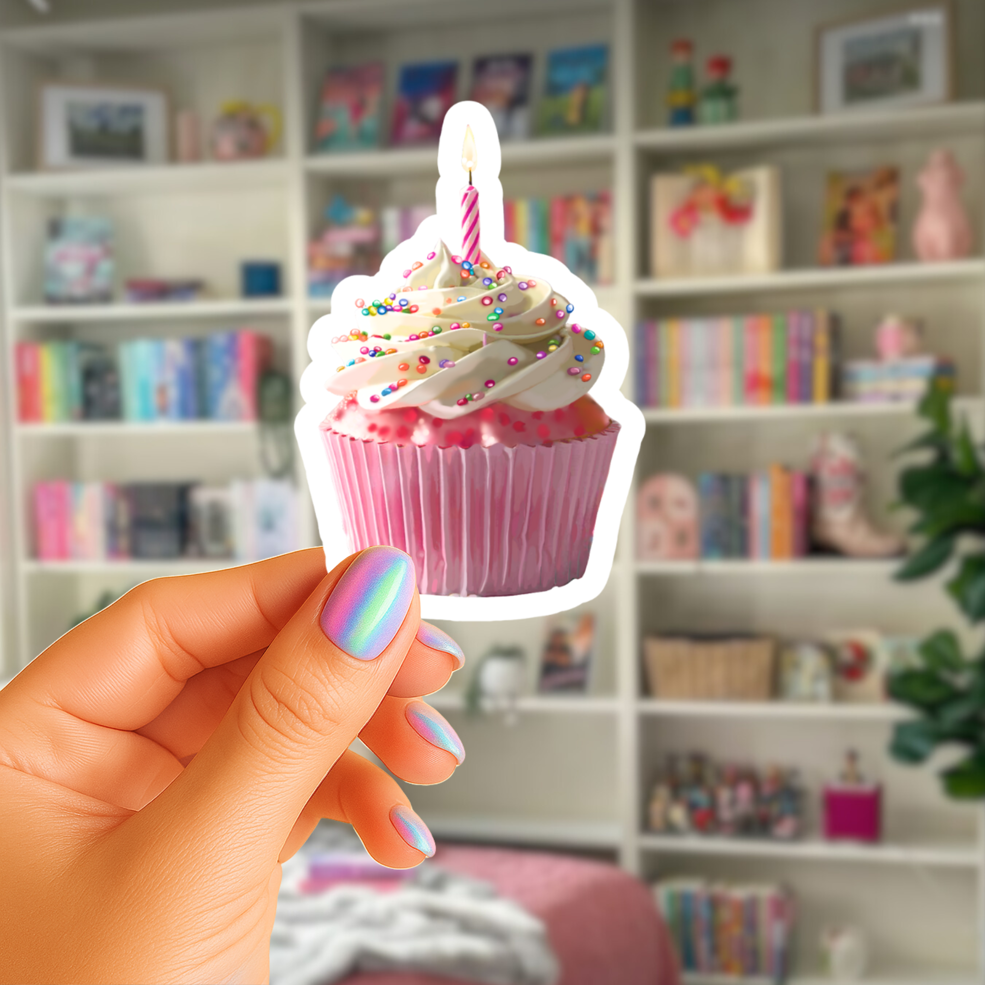 Make a Wish Birthday Cupcake - Waterproof Vinyl Sticker - Original Art Decal