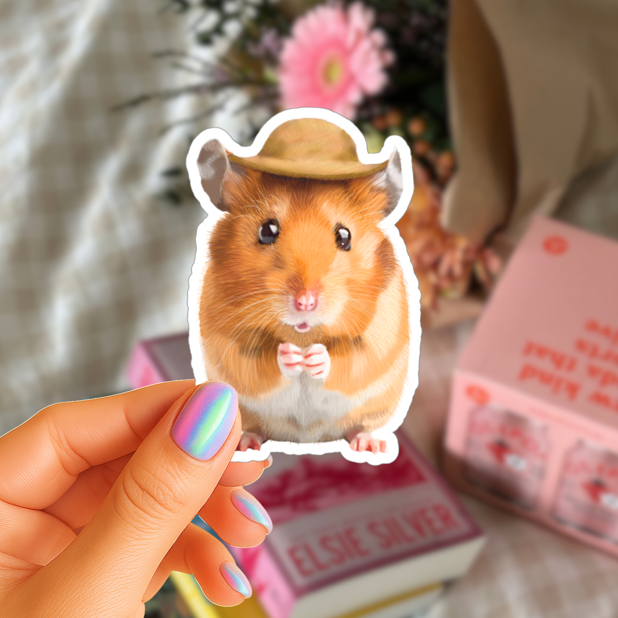Giddyup Cowboy Hamster Wearing a Hat - Waterproof Vinyl Sticker - Original Art Decal