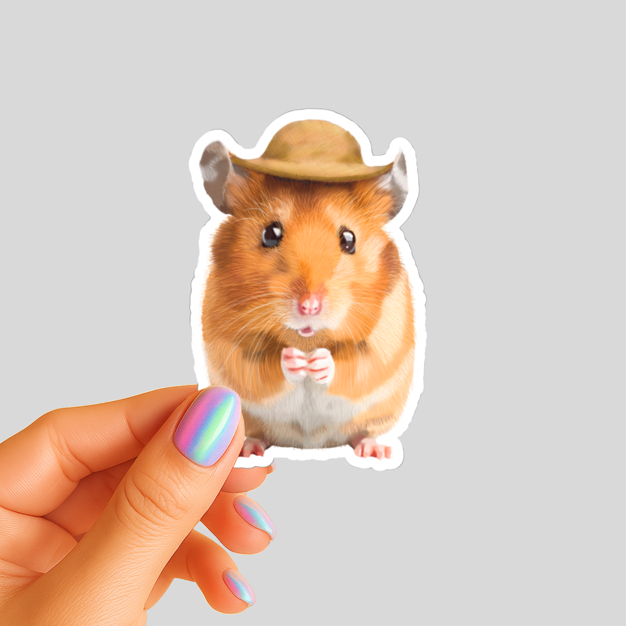 Giddyup Cowboy Hamster Wearing a Hat - Waterproof Vinyl Sticker - Original Art Decal