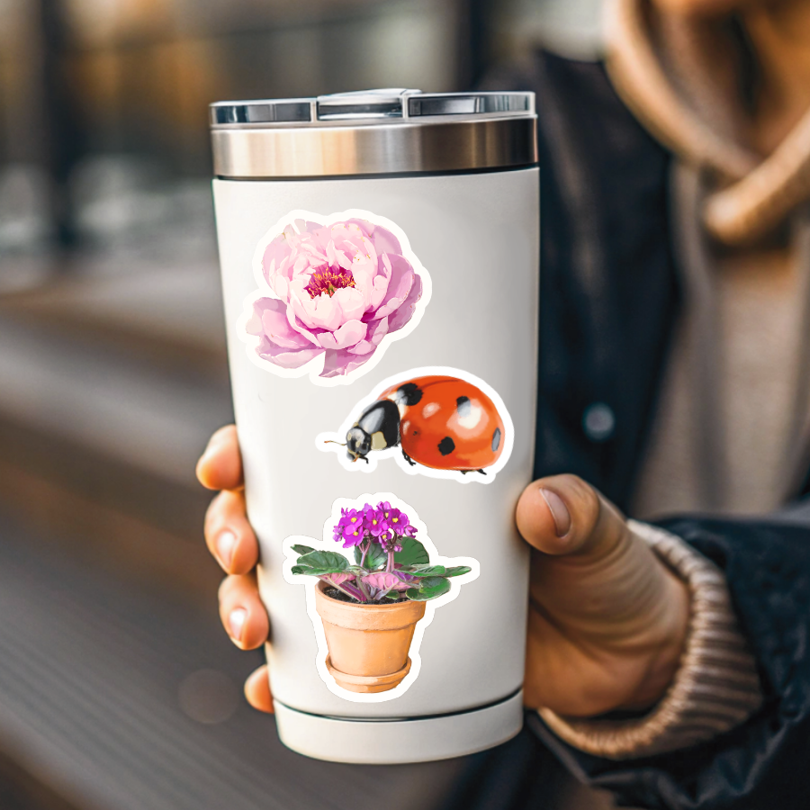 Potted Pink African Violet Sticker - Waterproof Vinyl Sticker - Original Art Decal