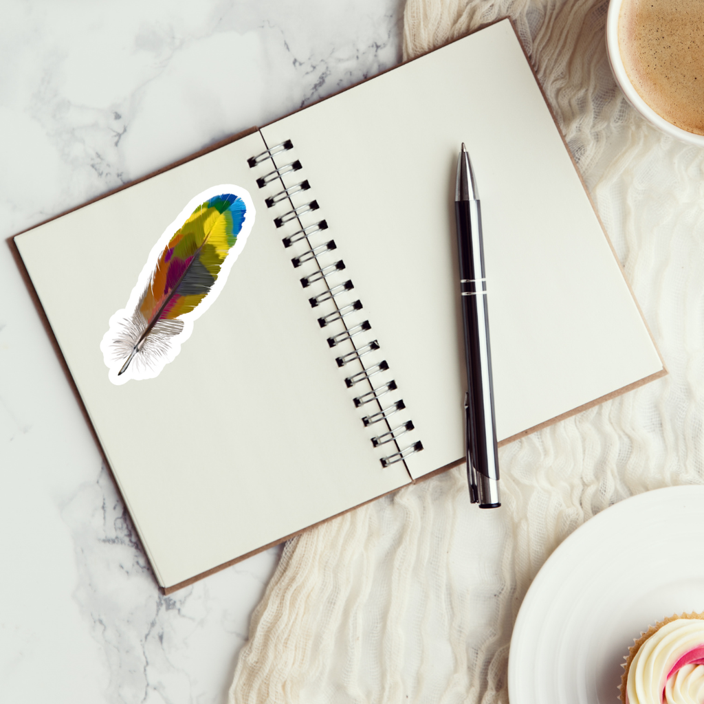 Colorful Macaw Feather - Waterproof Vinyl Sticker - Original Art Decal