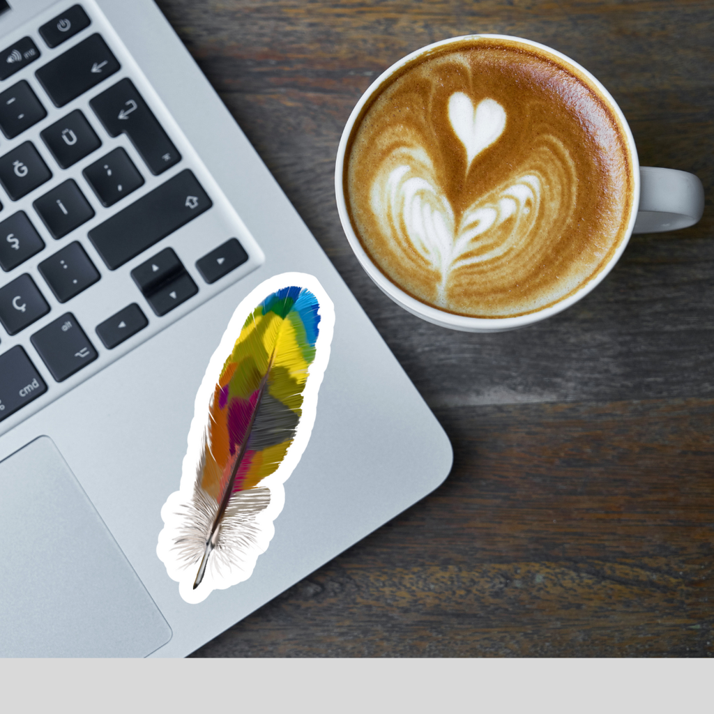 Colorful Macaw Feather - Waterproof Vinyl Sticker - Original Art Decal