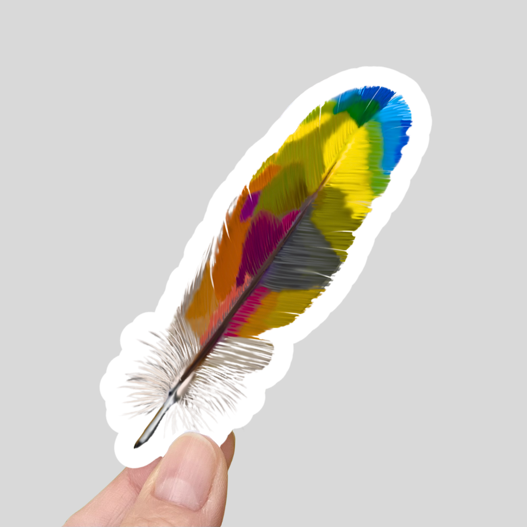 Colorful Macaw Feather - Waterproof Vinyl Sticker - Original Art Decal