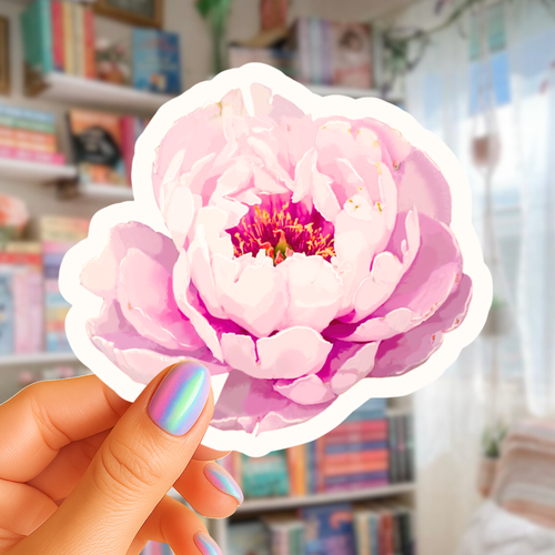Baby Pink Peony Sticker - Waterproof Vinyl Sticker - Original Art Decal