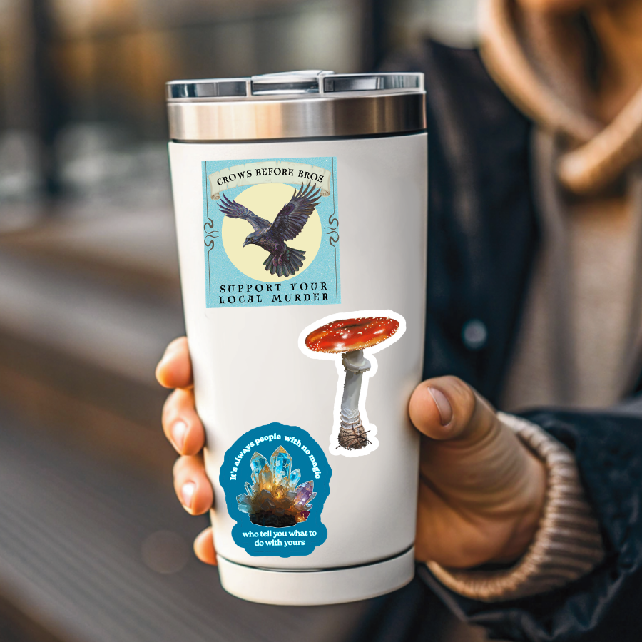 Crows Before Bros - Support Your Local Murder - Waterproof Vinyl Sticker - Hand-Illustrated Design