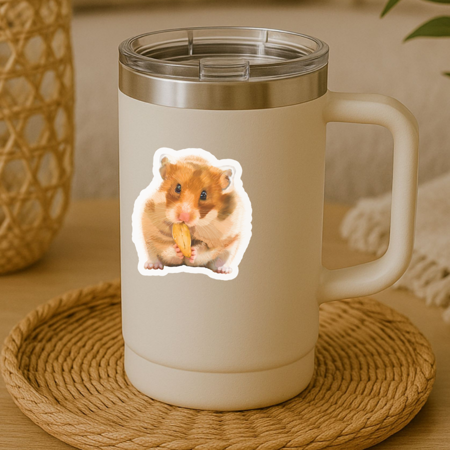Hamster Nibbling on Snack - Waterproof Acrylic Sticker - Original Art Decal