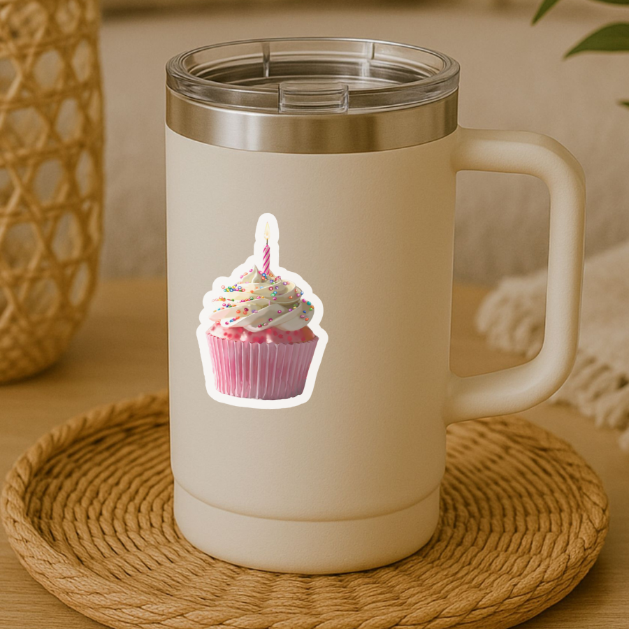 Make a Wish Birthday Cupcake - Waterproof Vinyl Sticker - Original Art Decal