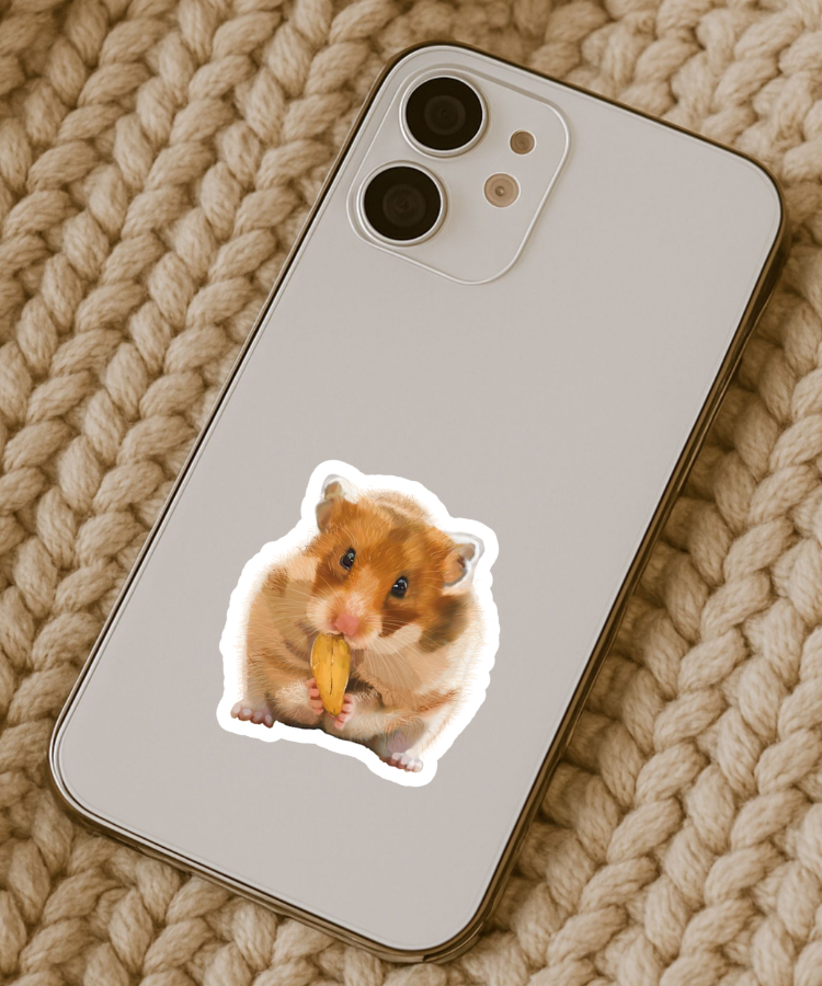 Hamster Nibbling on Snack - Waterproof Acrylic Sticker - Original Art Decal