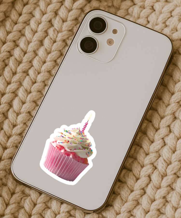 Make a Wish Birthday Cupcake - Waterproof Vinyl Sticker - Original Art Decal