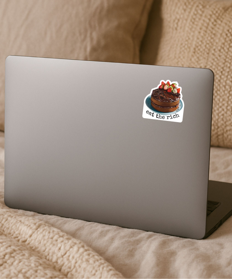 Eat the Rich Sticker - Chocolate Fudge Cake with Strawberry Slices  - Waterproof Vinyl Sticker - Original Art Decal