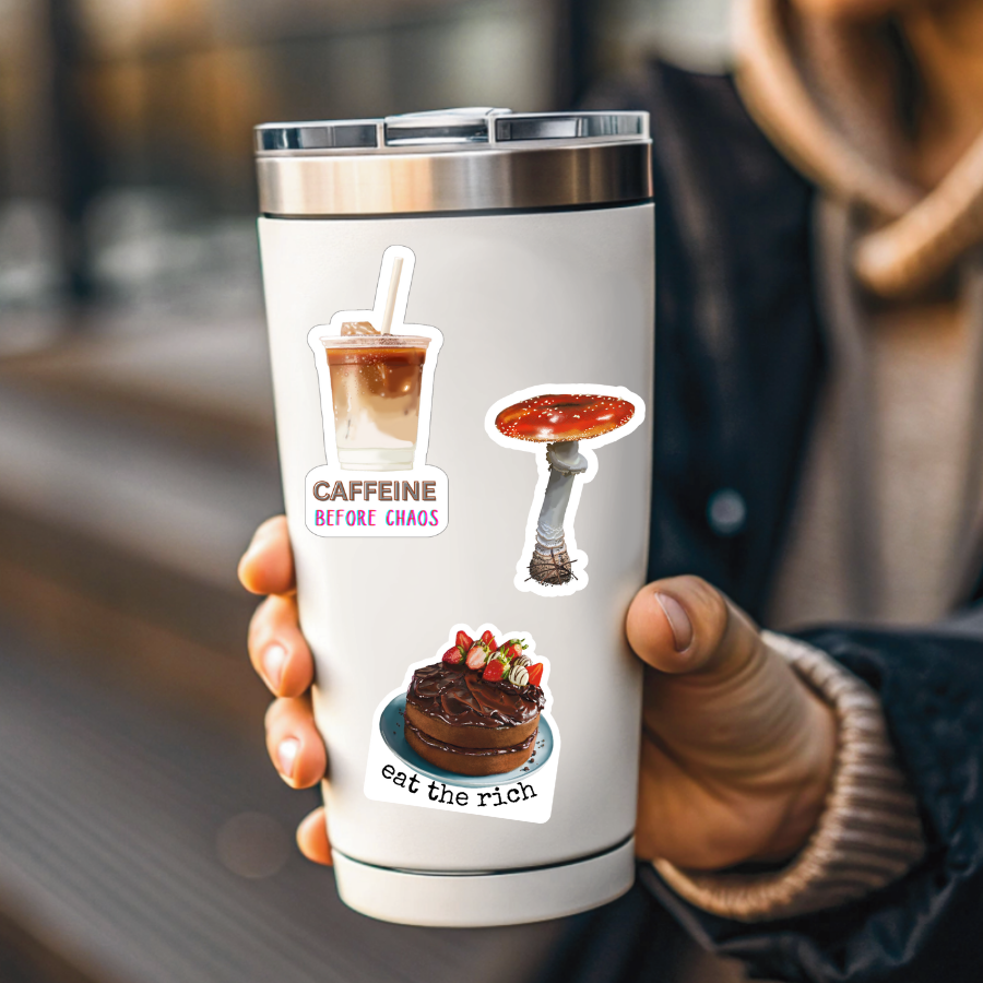 Caffeine Before Chaos - Iced Latte with Straw - Waterproof Vinyl Sticker - Original Art Decal
