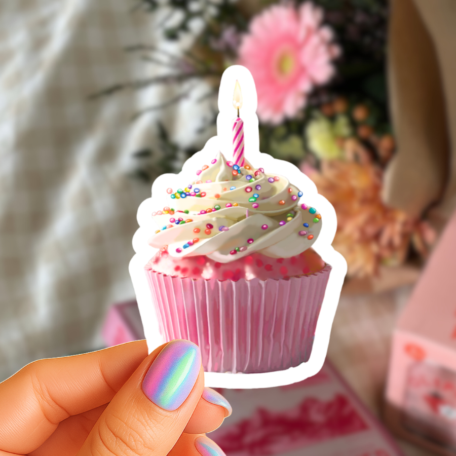 Make a Wish Birthday Cupcake - Waterproof Vinyl Sticker - Original Art Decal