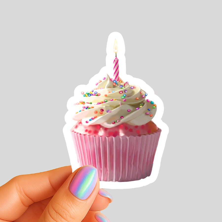 Make a Wish Birthday Cupcake - Waterproof Vinyl Sticker - Original Art Decal