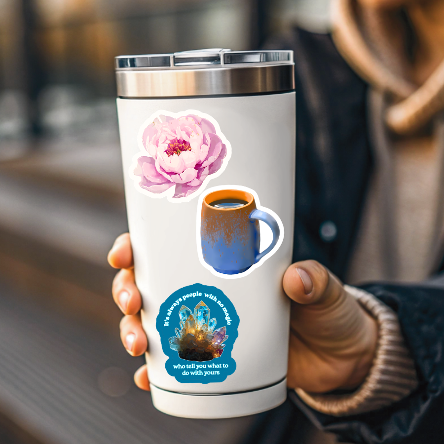 Blue and Terracotta Pottery Mug Brimming with Black Coffee Sticker - Waterproof Vinyl Sticker - Original Art Decal