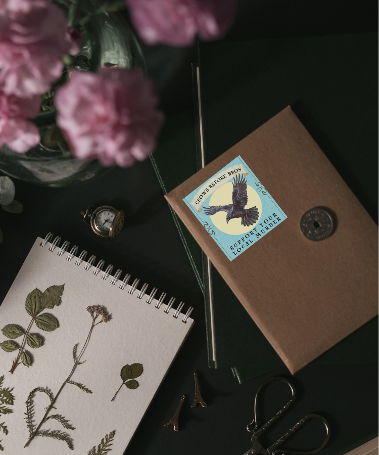 Crows Before Bros - Support Your Local Murder - Waterproof Vinyl Sticker - Hand-Illustrated Design