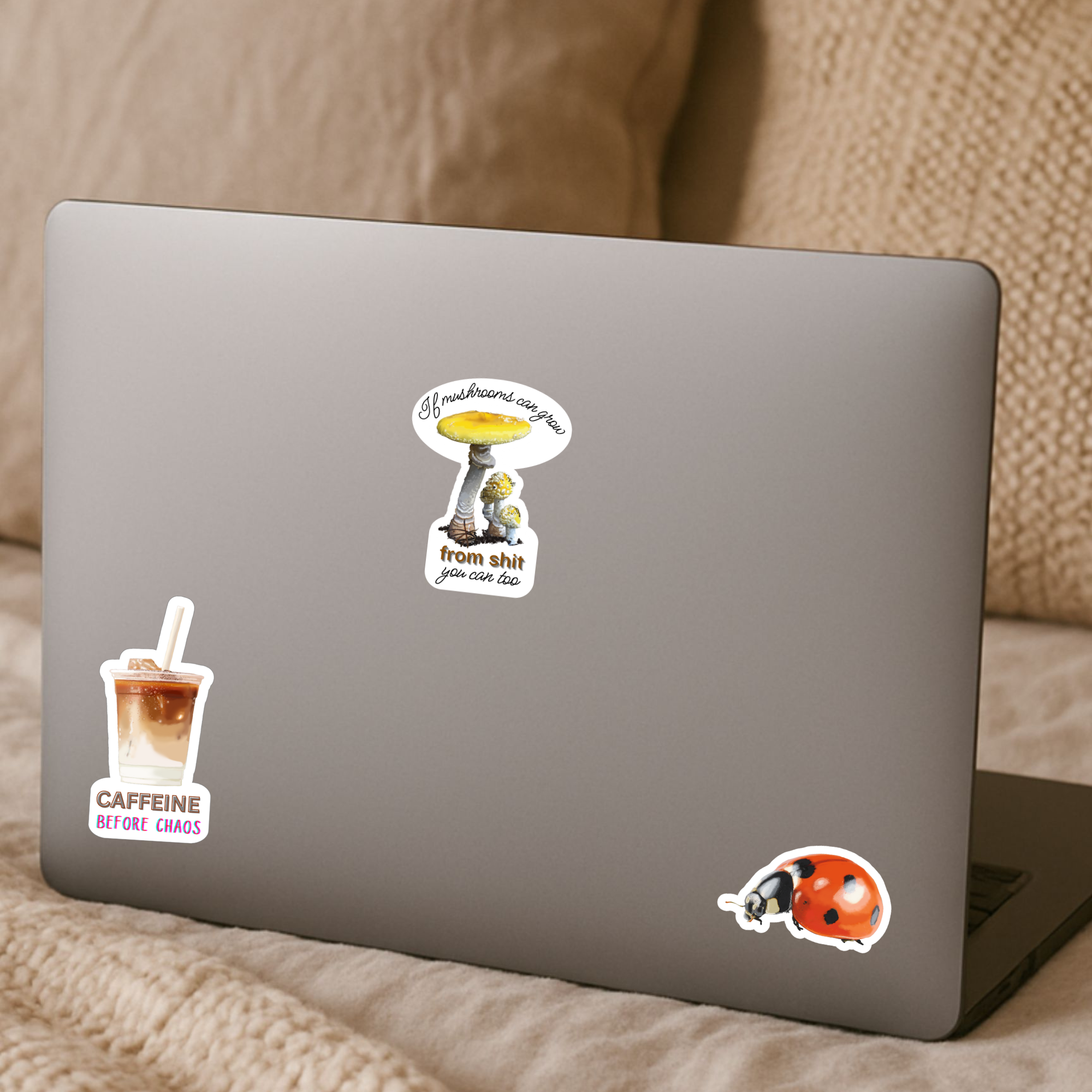 If Mushrooms Can Grow From Shit So Can You - Yellow Amanita Muscaria Fly Agaric - Waterproof Vinyl Sticker - Original Art Decal