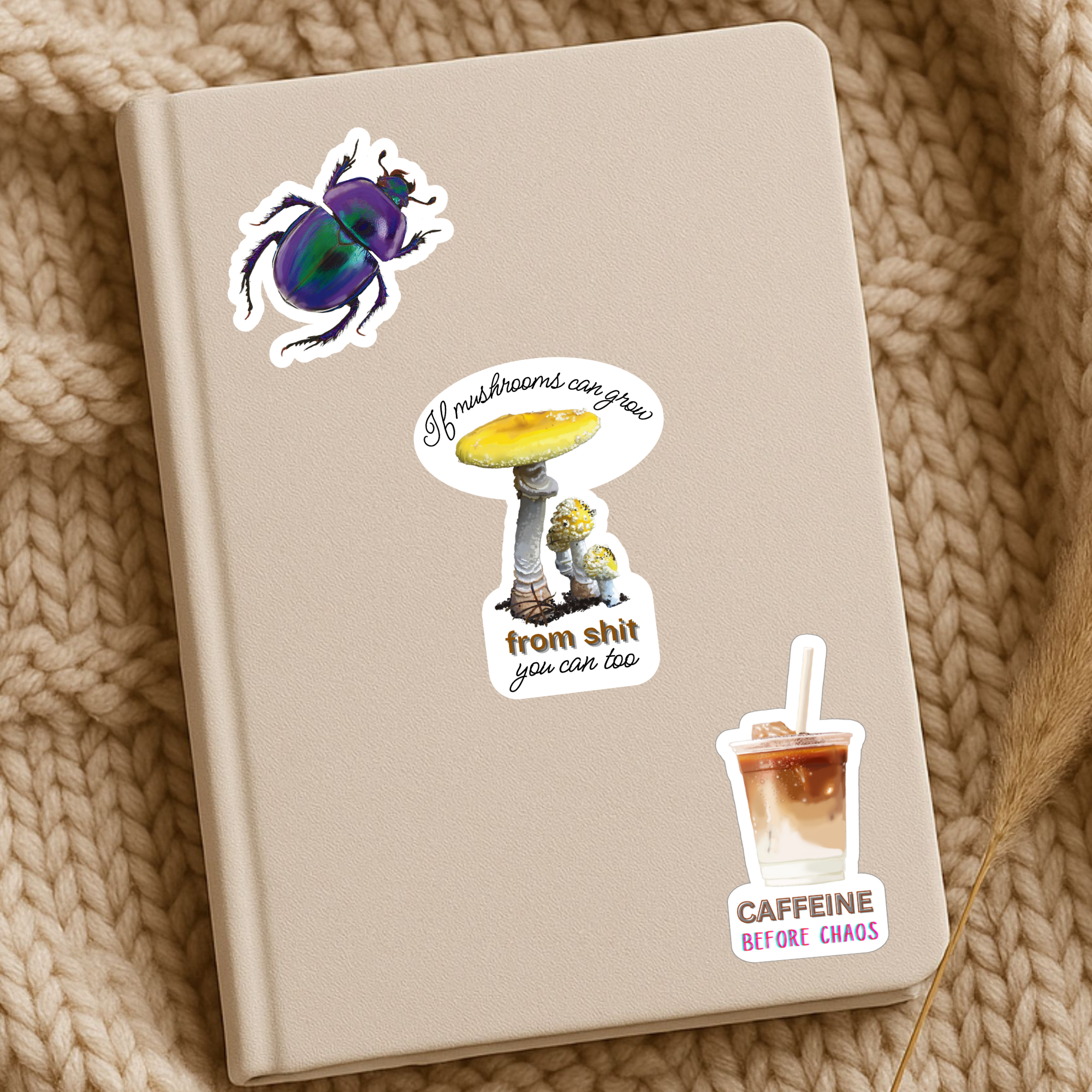 If Mushrooms Can Grow From Shit So Can You - Yellow Amanita Muscaria Fly Agaric - Waterproof Vinyl Sticker - Original Art Decal