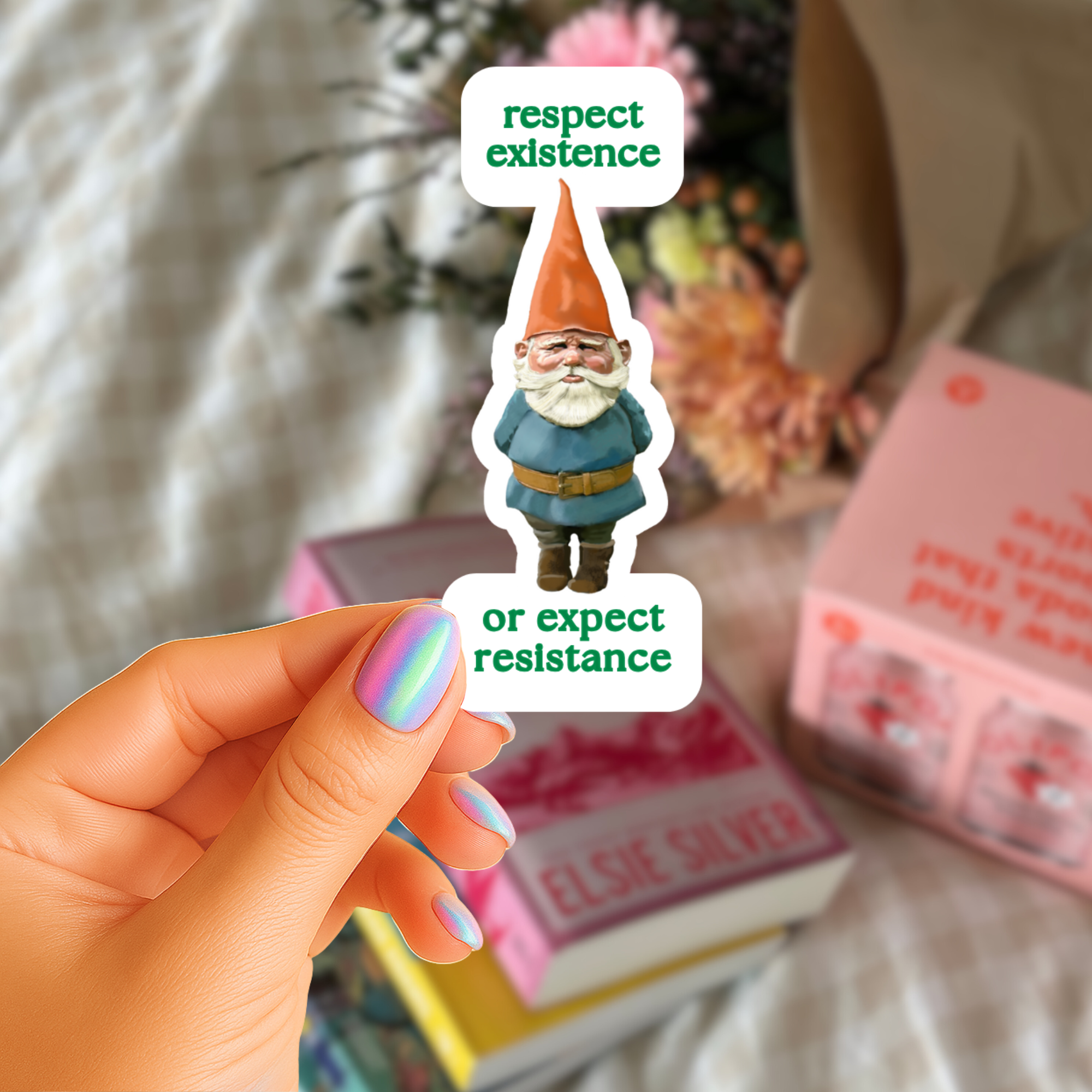 Respect Existence Or Expect Resistance Sticker - Scandanavian Gnome  - Waterproof Vinyl Sticker - Original Art Decal