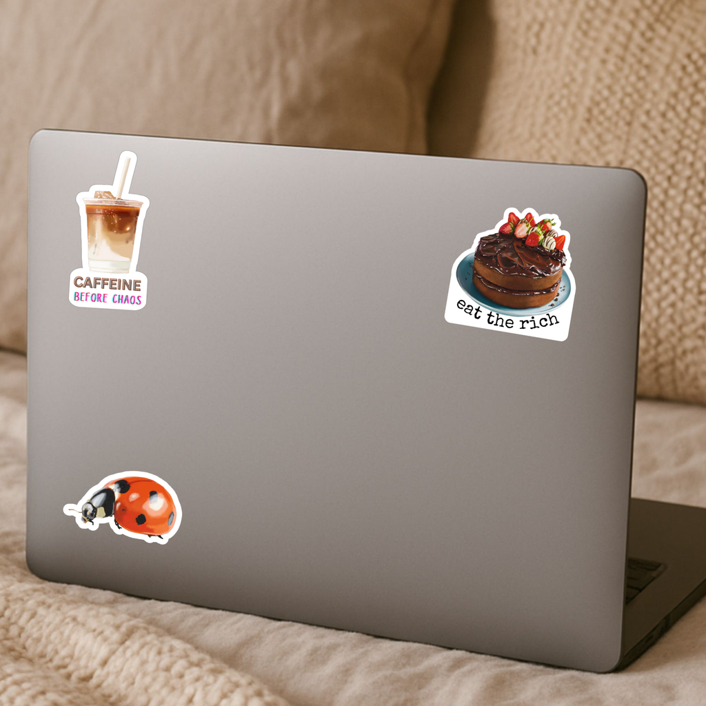 Caffeine Before Chaos - Iced Latte with Straw - Waterproof Vinyl Sticker - Original Art Decal