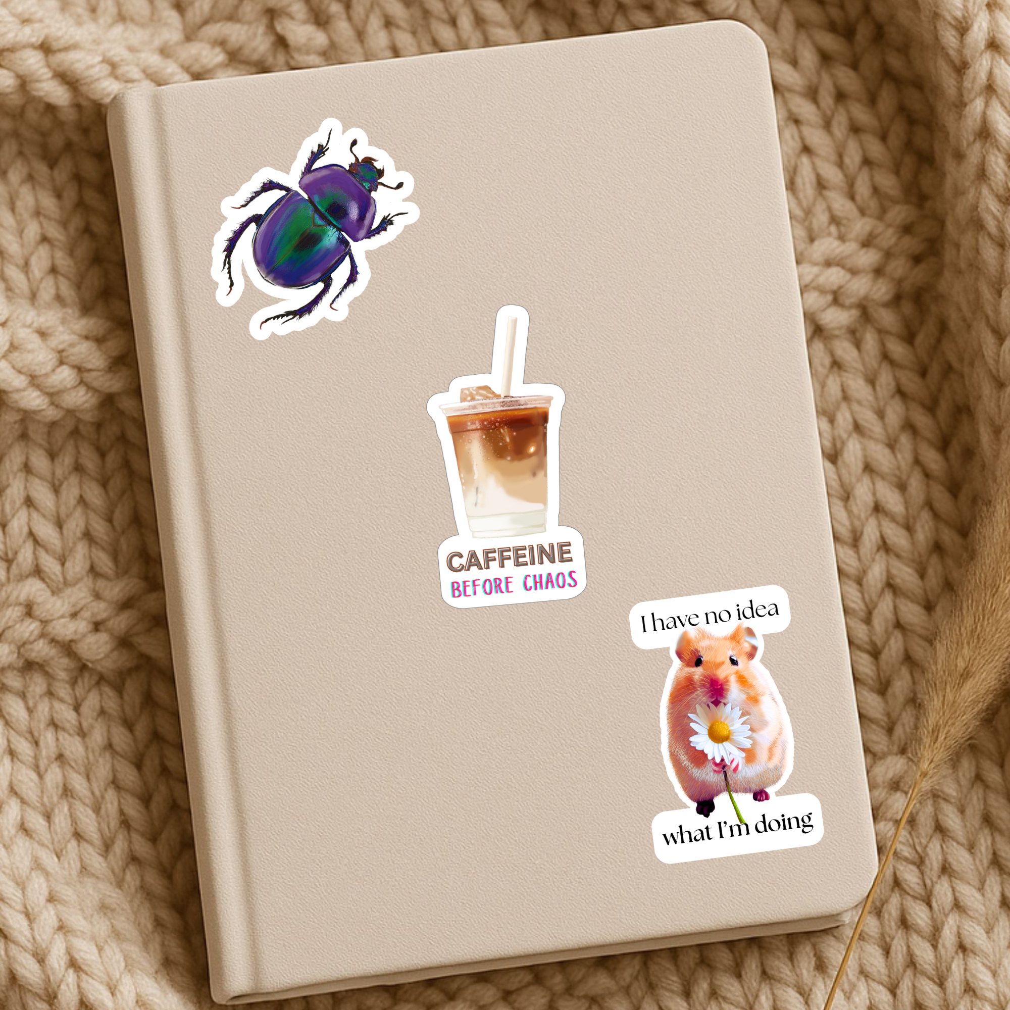 Caffeine Before Chaos - Iced Latte with Straw - Waterproof Vinyl Sticker - Original Art Decal