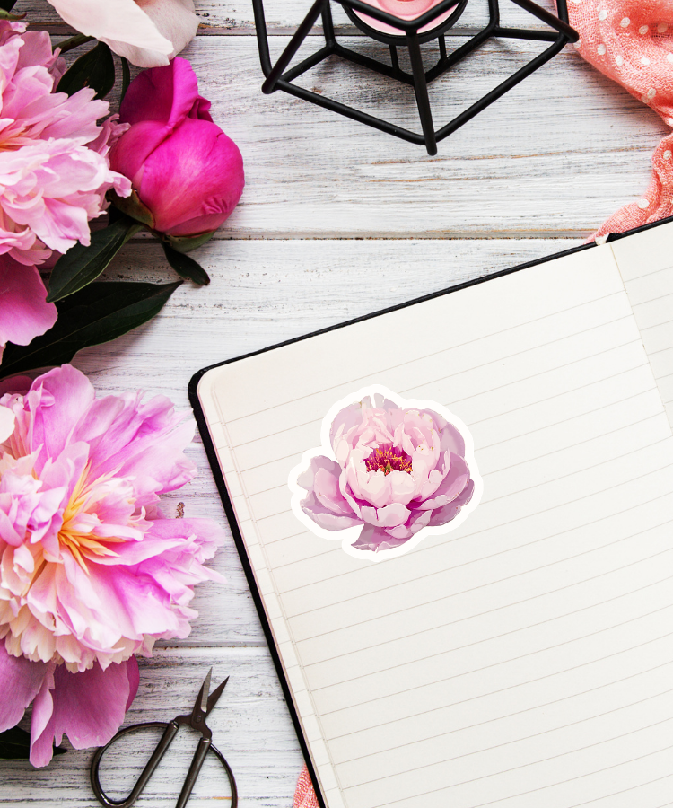Baby Pink Peony Sticker - Waterproof Vinyl Sticker - Original Art Decal