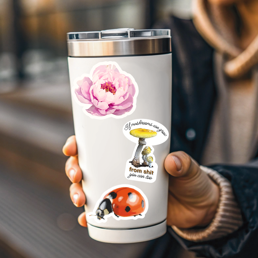 Baby Pink Peony Sticker - Waterproof Vinyl Sticker - Original Art Decal